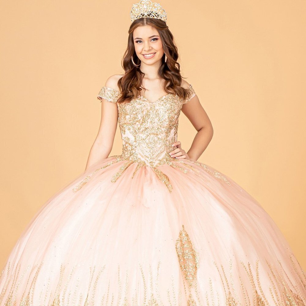 NEW ROSE-GOLD LONG OFF THE SHOULDER SLEEVELESS BALL GOWN WITH ZIPPER BACK GL3079